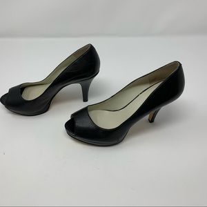 Nine West Danee Black Leather Peep Toe Pump